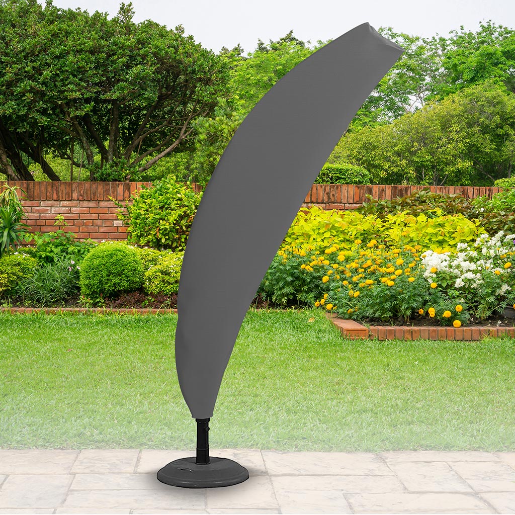 Protector 6000 Cantilever Cover - Thunder Grey, in garden with bushes in the background